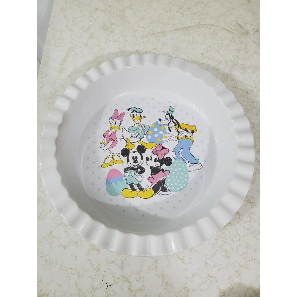 Disney Mickey & Minnie Mouse Happy Easter Ruffled Pie Plate Dish Ceramic